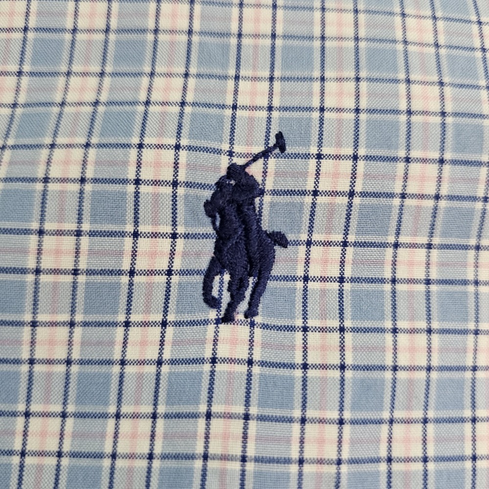 Ralph Lauren Large 100% Cotton Blue‎ Pink White Plaid Long Sleeve Shirt w Pony